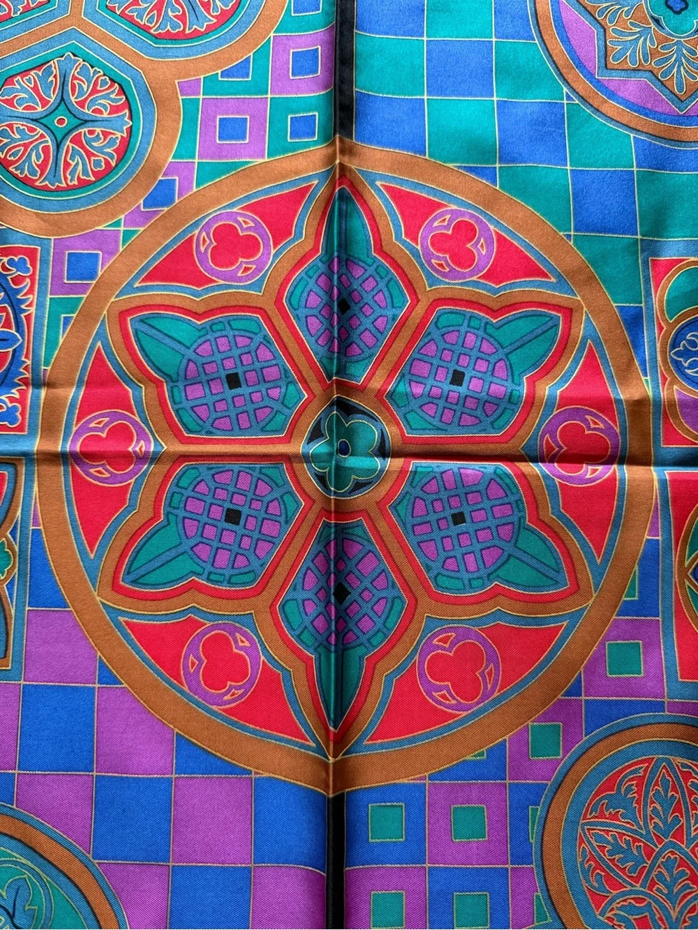 Museum Fine Arts Boston Byzantine Mosaic Pattern Hand Rolled Silk Scarf Sqr 34”